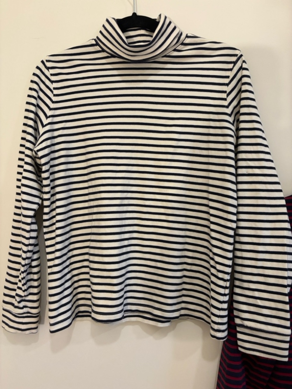 L.L.Bean Navy & Cream Striped Turtleneck Top